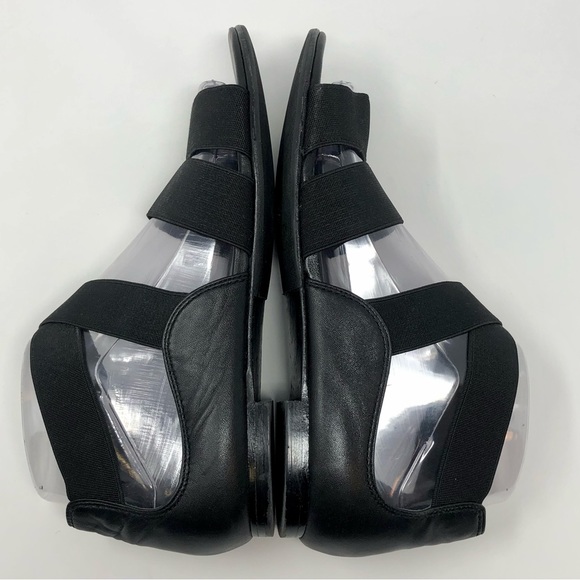 Stuart Weitzman Black Leather and Elastic Crisscross Straps Flat Sandal Open Toe - Picture 7 of 10